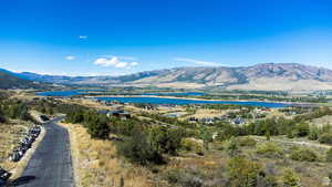 View of mountain background with a nearby body of water