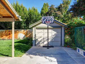 View of detached garage