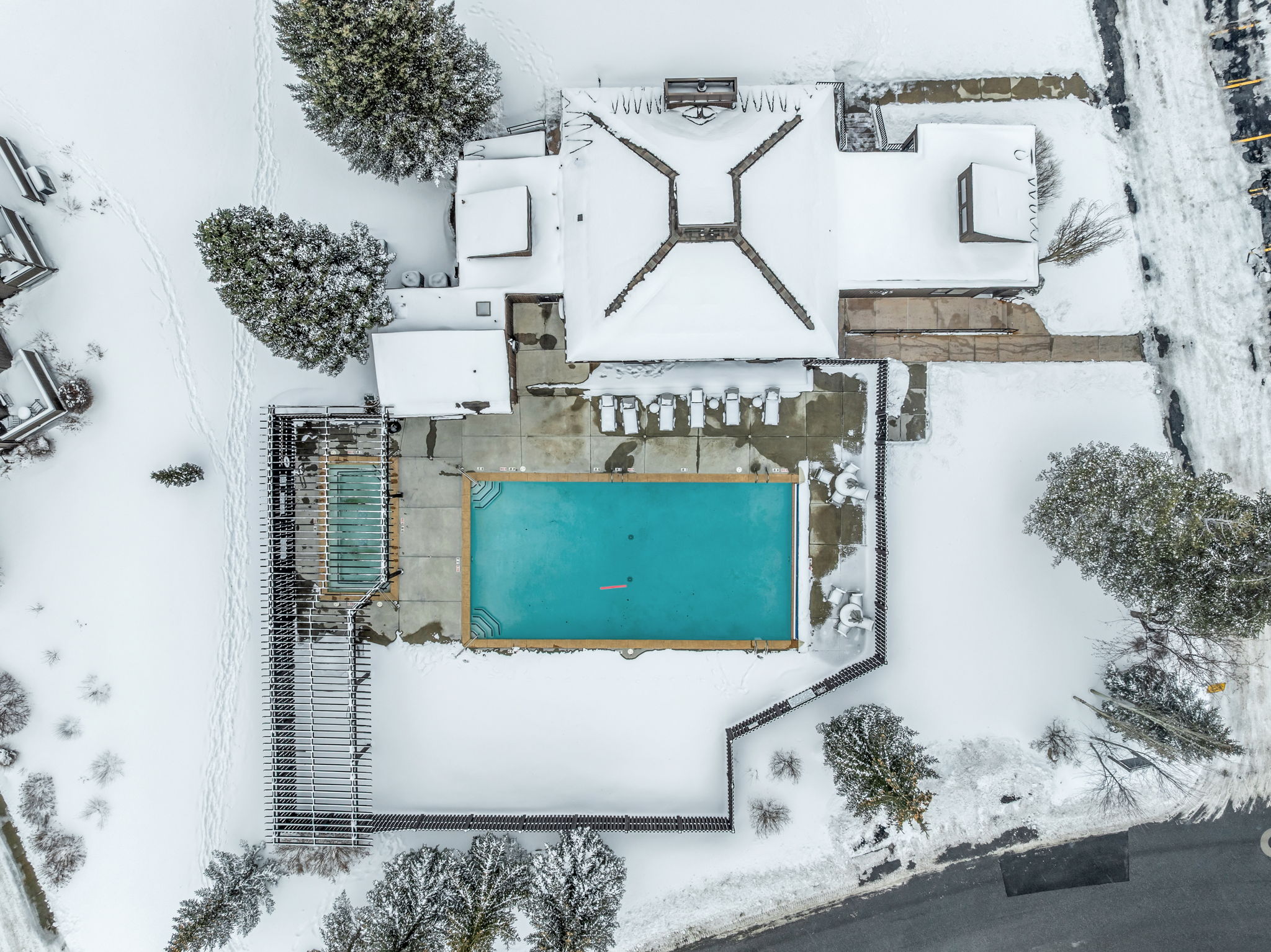 Aerial view of a pool