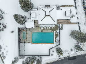 Aerial view of a pool