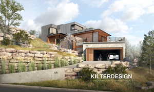 View of front of home with a garage, a balcony, and driveway