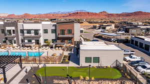 Drone / aerial view of a mountain backdrop