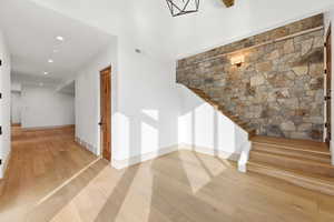 Foyer entrance featuring light wood-type flooring and recessed lighting