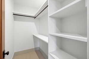 Walk in closet featuring light carpet