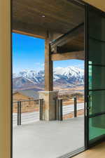 View of patio with a mountain view