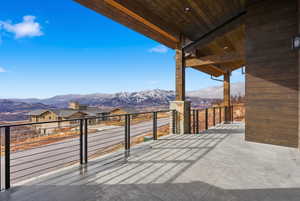 View of patio / terrace with a mountain view