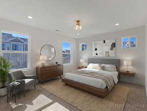 Bedroom featuring carpet flooring and recessed lighting