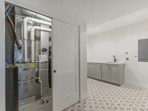 Utility room with electric panel and heating unit