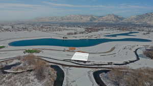 Aerial view of a mountain backdrop