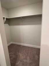 Walk in closet with dark carpet