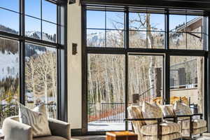 Interior space with a mountain view