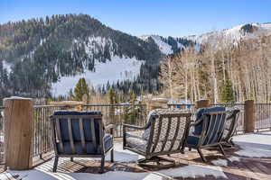 View of mountain backdrop with a heavily wooded area