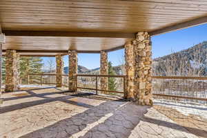 View of patio / terrace featuring a mountain view