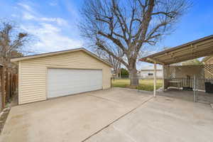 View of detached garage