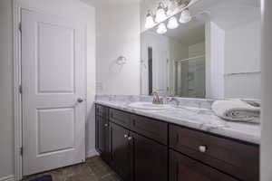 Full bath with vanity and a stall shower
