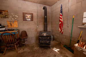Detailed view of concrete flooring and concrete block wall