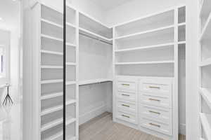 Walk in closet with light carpet