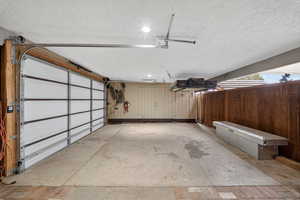 Garage with wooden walls