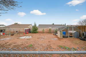 Fenced yard with exterior structure and an outdoor structure