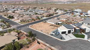 Aerial perspective of suburban area with mountains