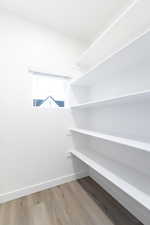 Walk in closet featuring light wood-style floors