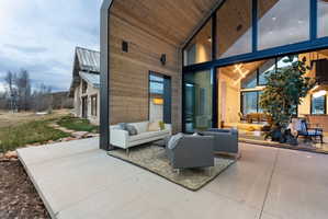 Expansive outdoor patio with concrete flooring
