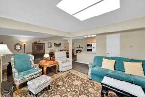 Living area with carpet floors