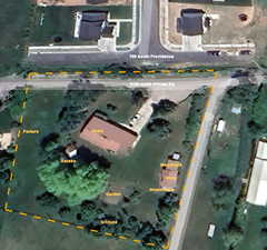 Aerial view of property's location with property boundaries highlighted