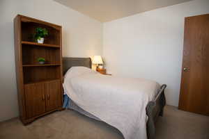 Bedroom 2 on main level with light carpet