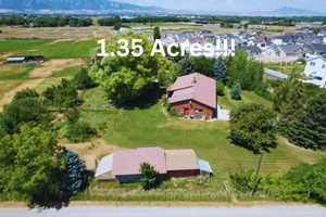 Drone / aerial view of a mountainous background