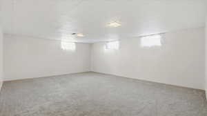 Basement featuring carpet
