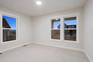 Empty room featuring light carpet and healthy amount of natural light