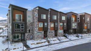 Modern home with stone siding
