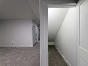 Additional living space featuring carpet and lofted ceiling