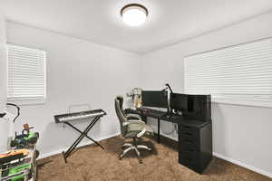 Office area featuring carpet flooring and baseboards