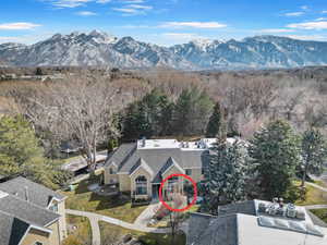 Drone / aerial view of a mountain backdrop