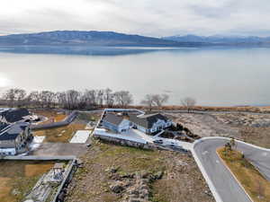 Aerial view of a water and mountain view
