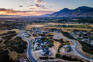 Aerial perspective of suburban area featuring mountains