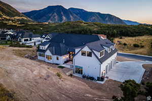 Aerial view at dusk of a mountain view