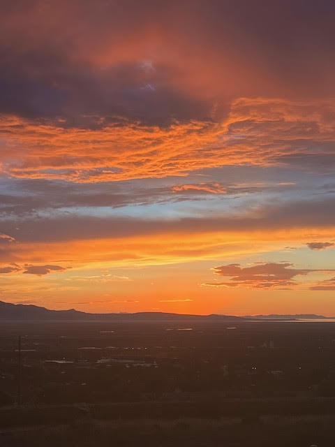 Nature at dusk with a mountain view