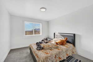 Carpeted bedroom with baseboards