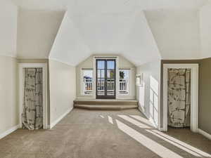 Additional living space featuring baseboards and carpet floors