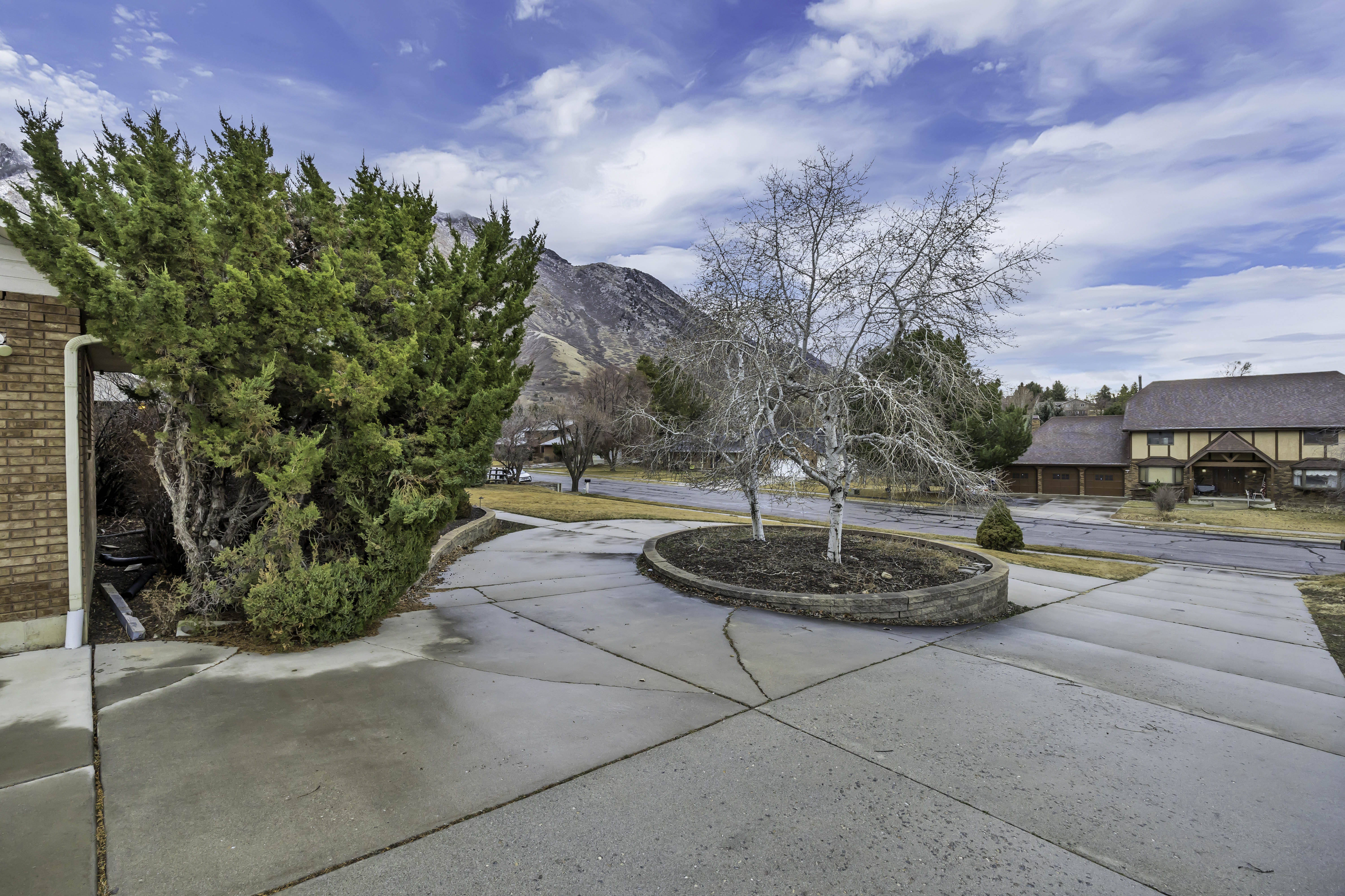 View of patio featuring a mountain view