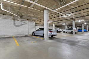 Parking garage with concrete block wall