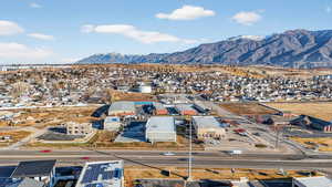 Drone / aerial view of a mountainous background