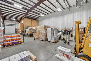 Garage with metal wall and a heating unit