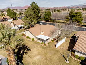Aerial perspective of suburban area with mountains