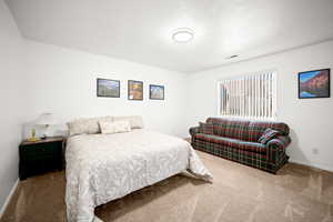 Carpeted bedroom with baseboards