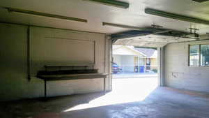 Garage with concrete block wall