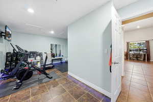 Exercise area with recessed lighting